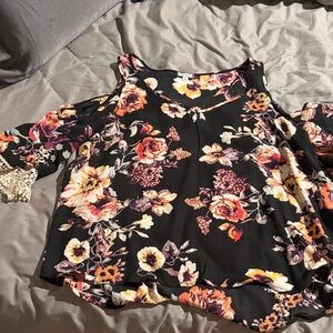 Eyeshadow Floral Cold Shoulder Blouse - Black and Purple